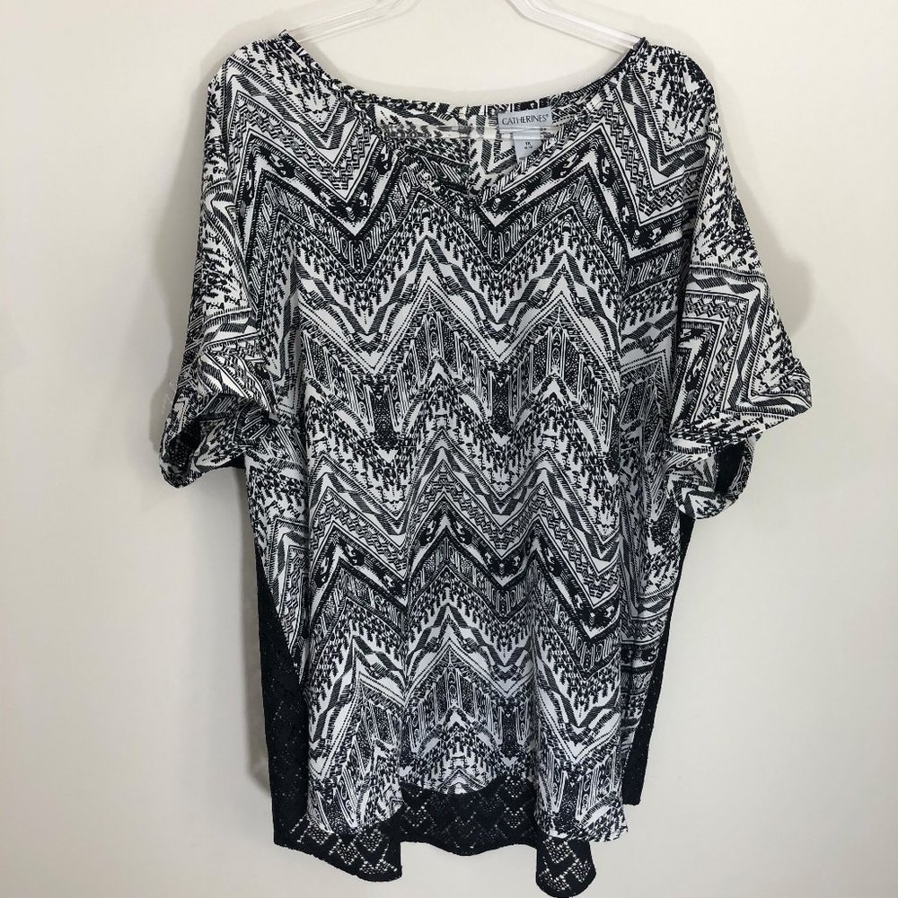 Catherines Black White Blouse 1X